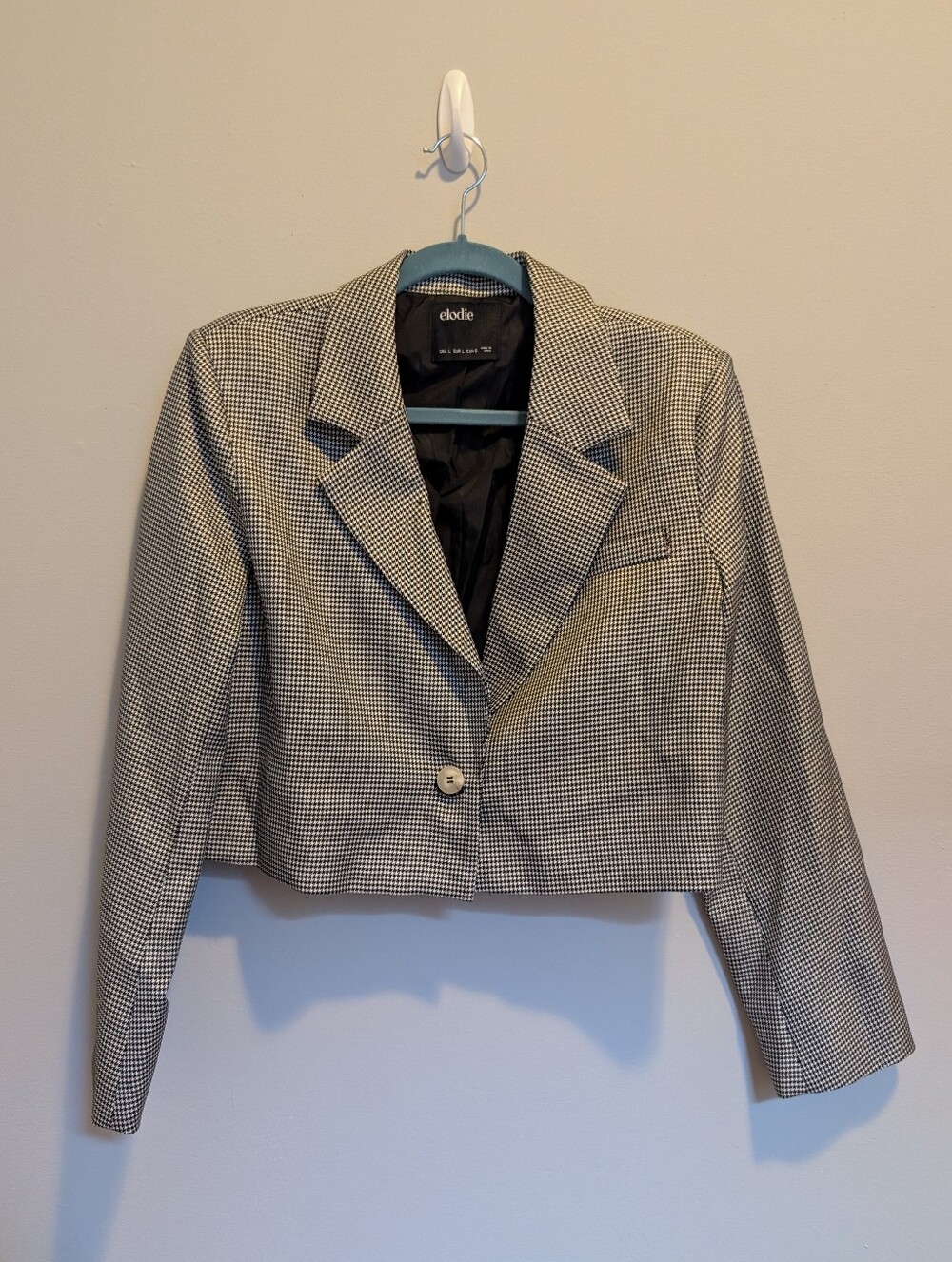 Cropped Blazer In Black & White Houndstooth
